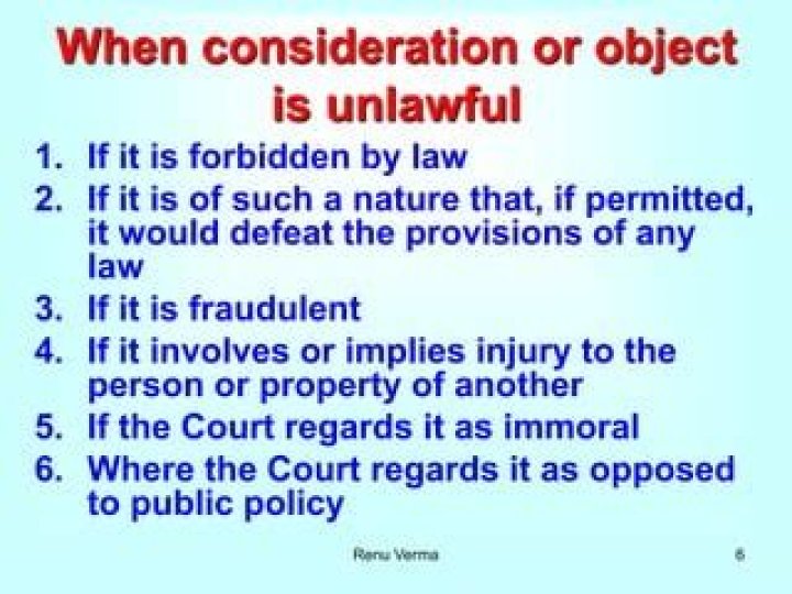 When consideration or object is unlawful?